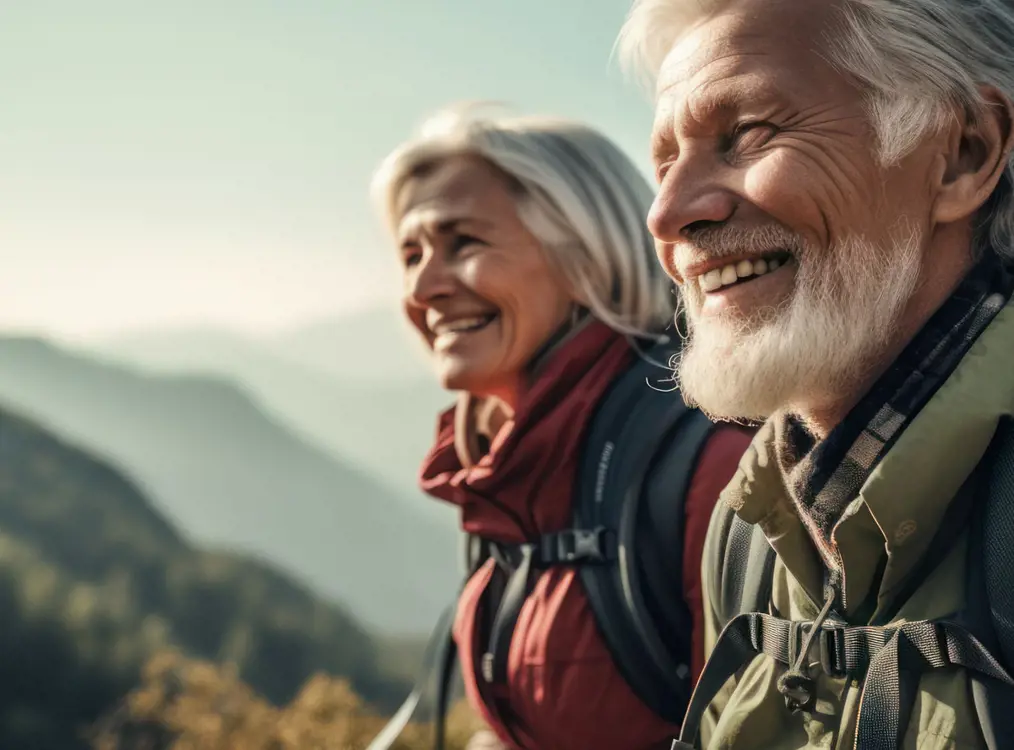 Couple outside, smiling