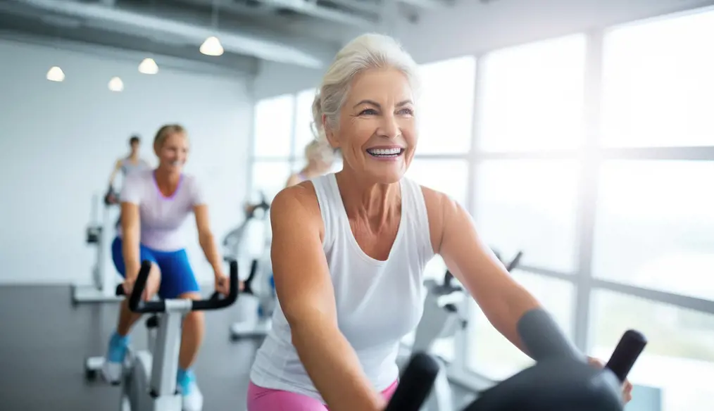 women cycling in the gym